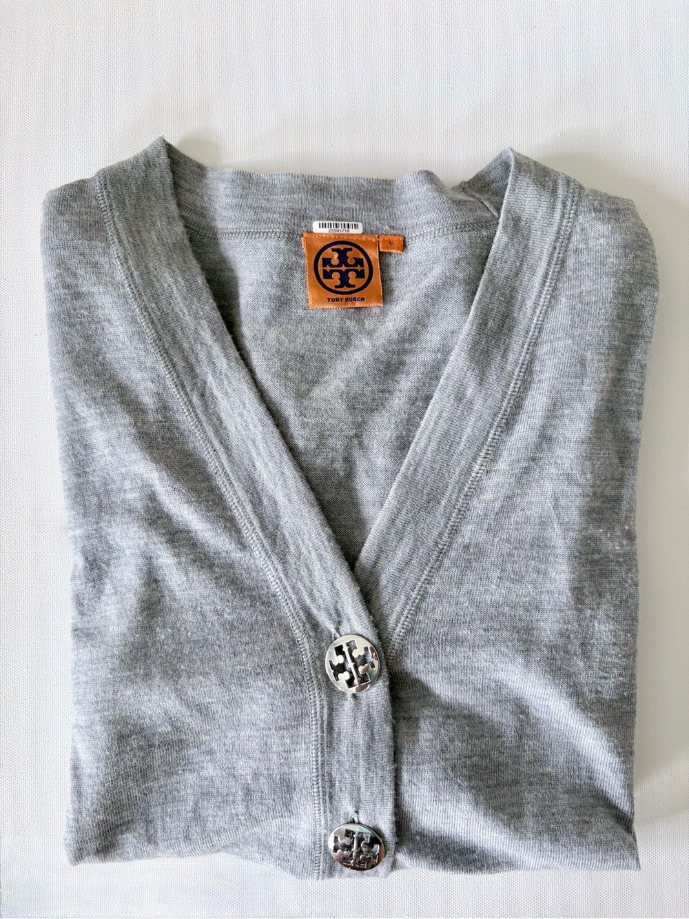 Tory Burch Light Gray V-Neck Button Cardigan